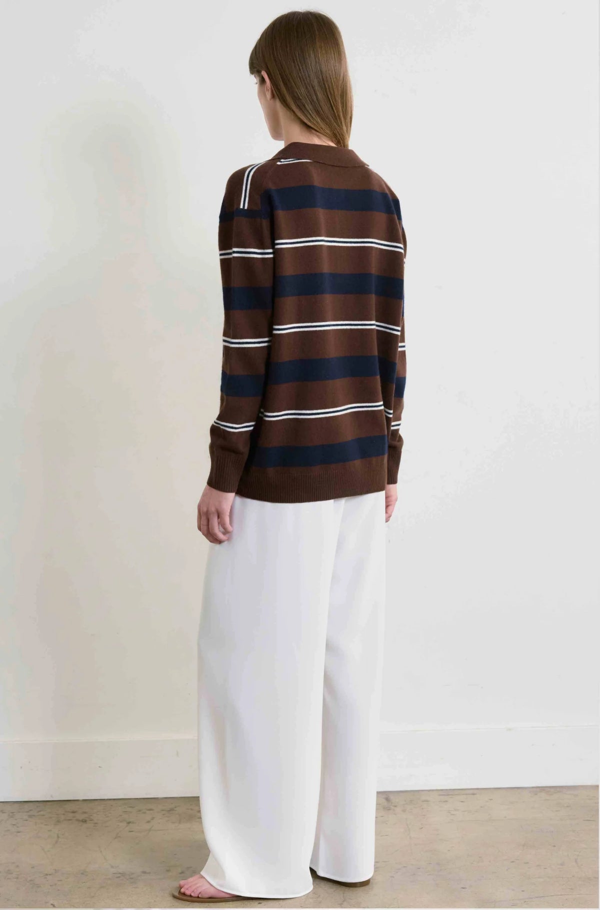 Lightweight Wool Polo in Brown Stripes