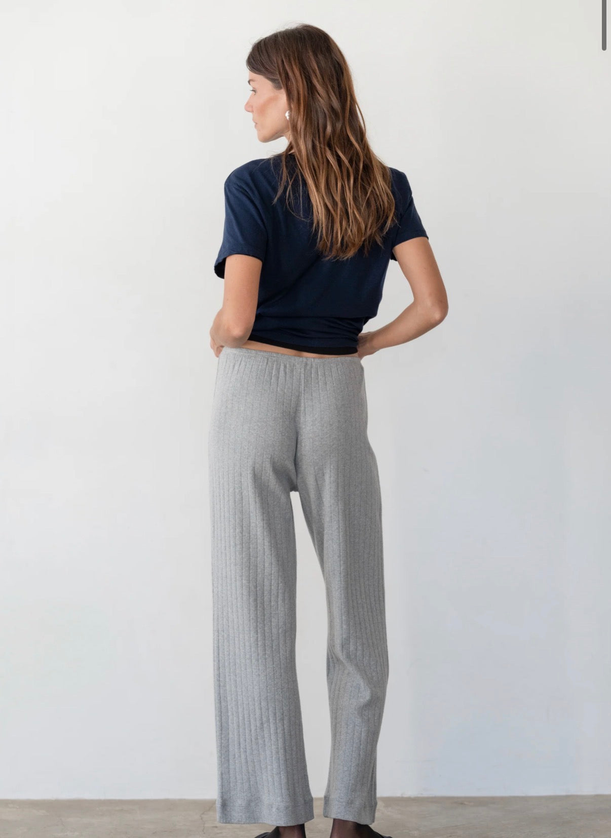 The Pointelle Simple Crop Pant in Heather Grey