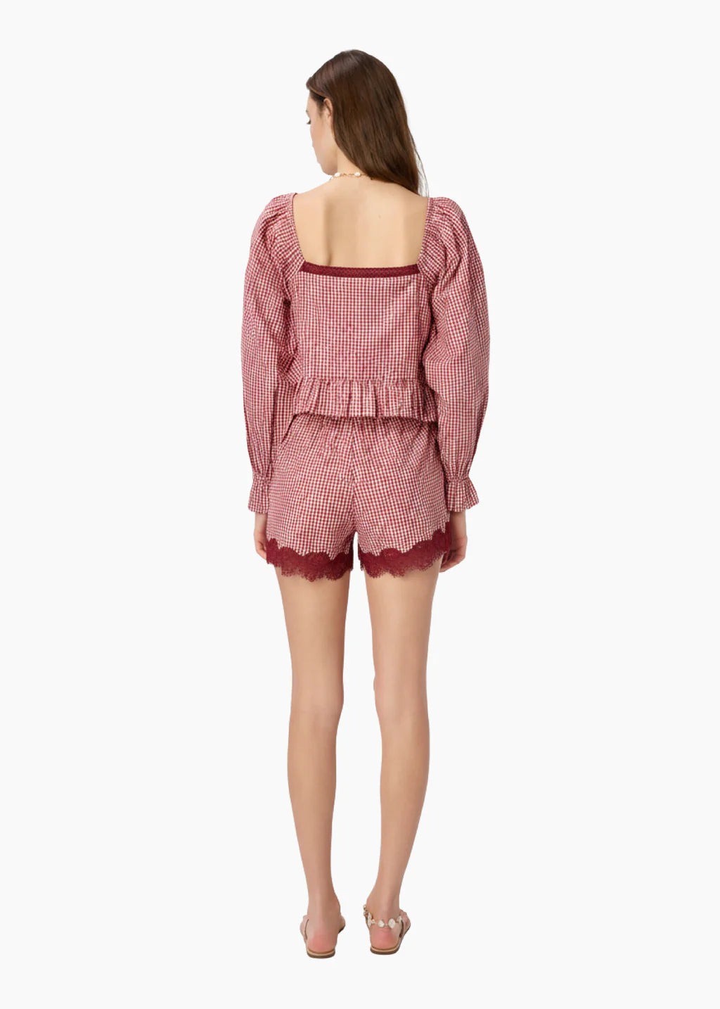 Cassandra Mid Rise Silk Cotton Short in Berry Gingham