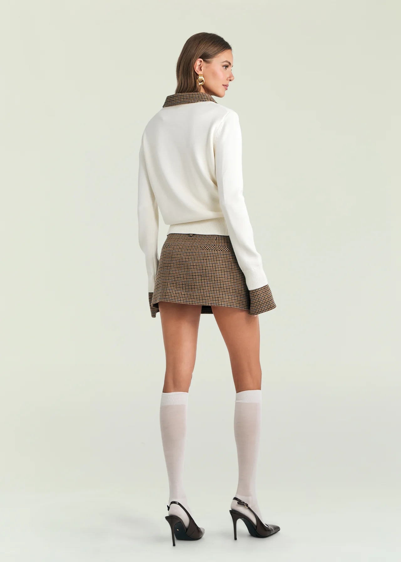 Valkiria Skirt in Tan Houndstooth