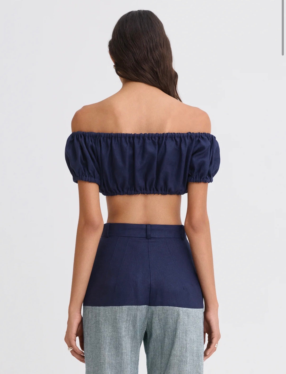 Bubble Crop Top in Navy Linen