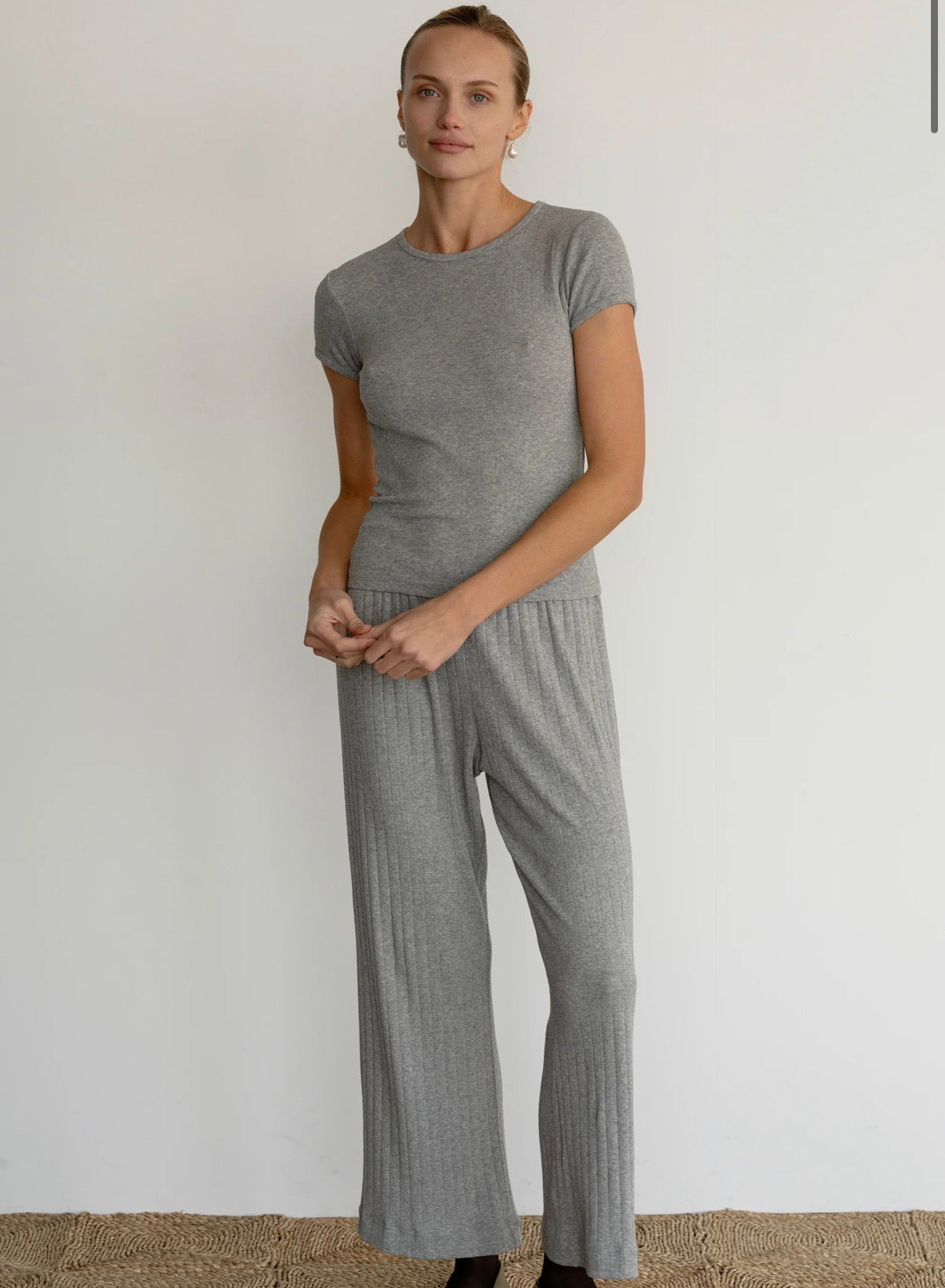The Pointelle Baby Tee in Heather Grey