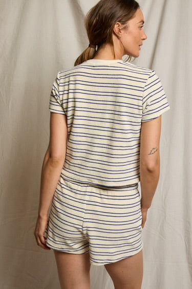 Eve Loop Terry Stripe Short Sleeve Shirt in Natural/Chocolate Stripe