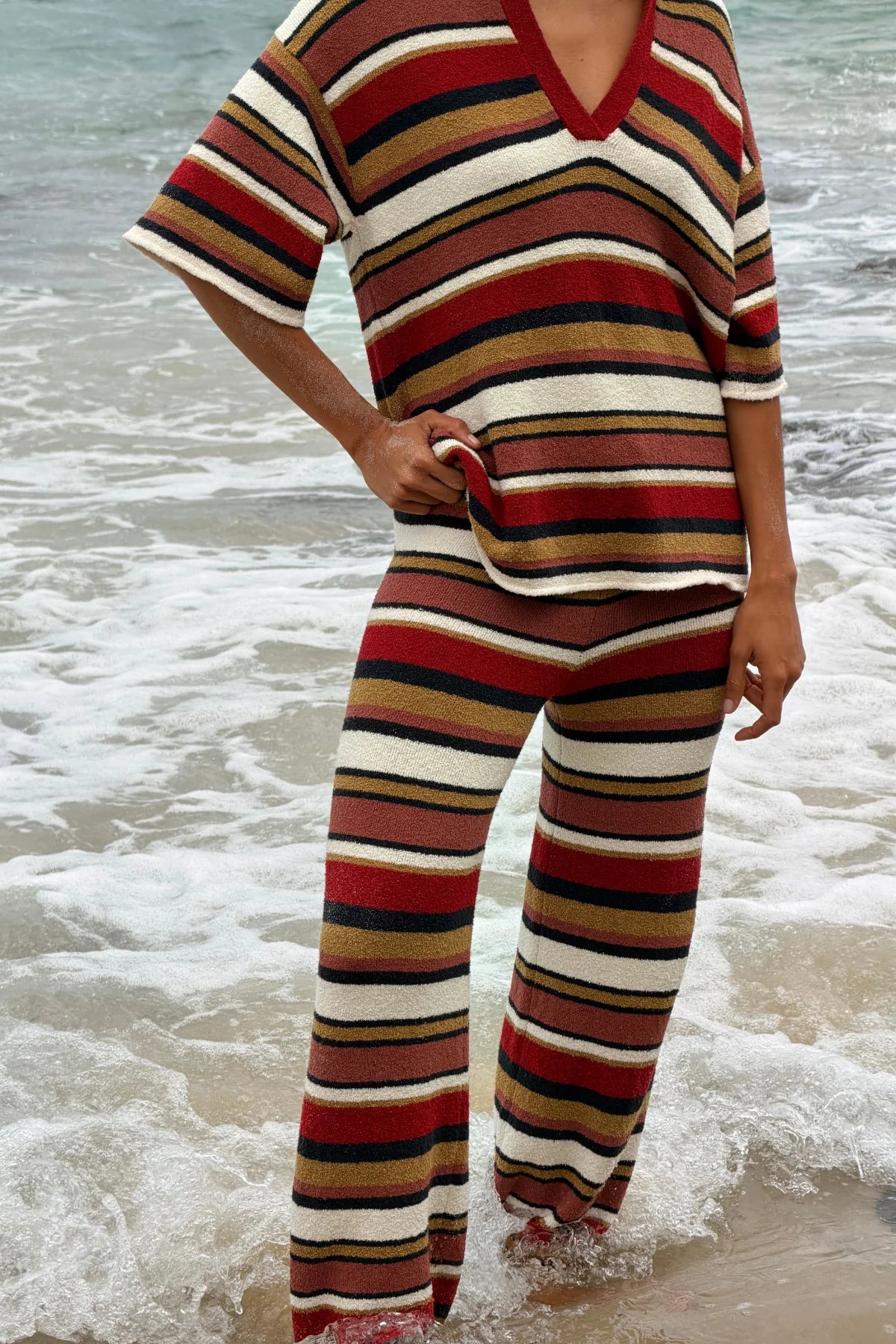 Textured Knit Shirt in Earth Stripe