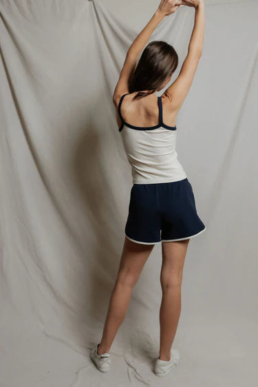 Cherry Cotton Ringer Tank in Bright Ivory & Navy