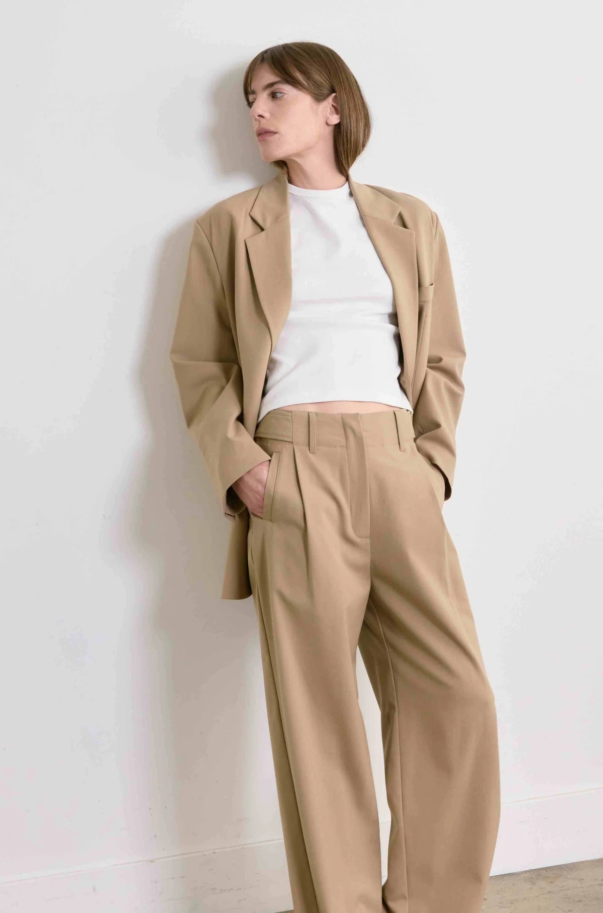 Oversized Double Button Blazer in Khaki