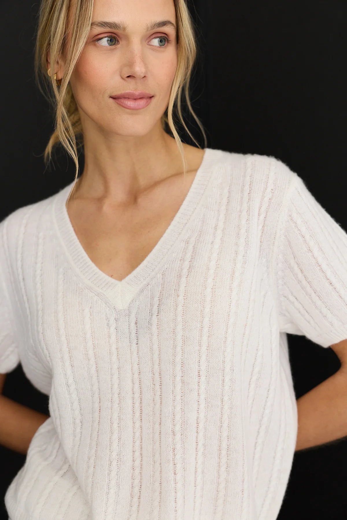 Whidbey Cashmere VNeck Tee in Ivory