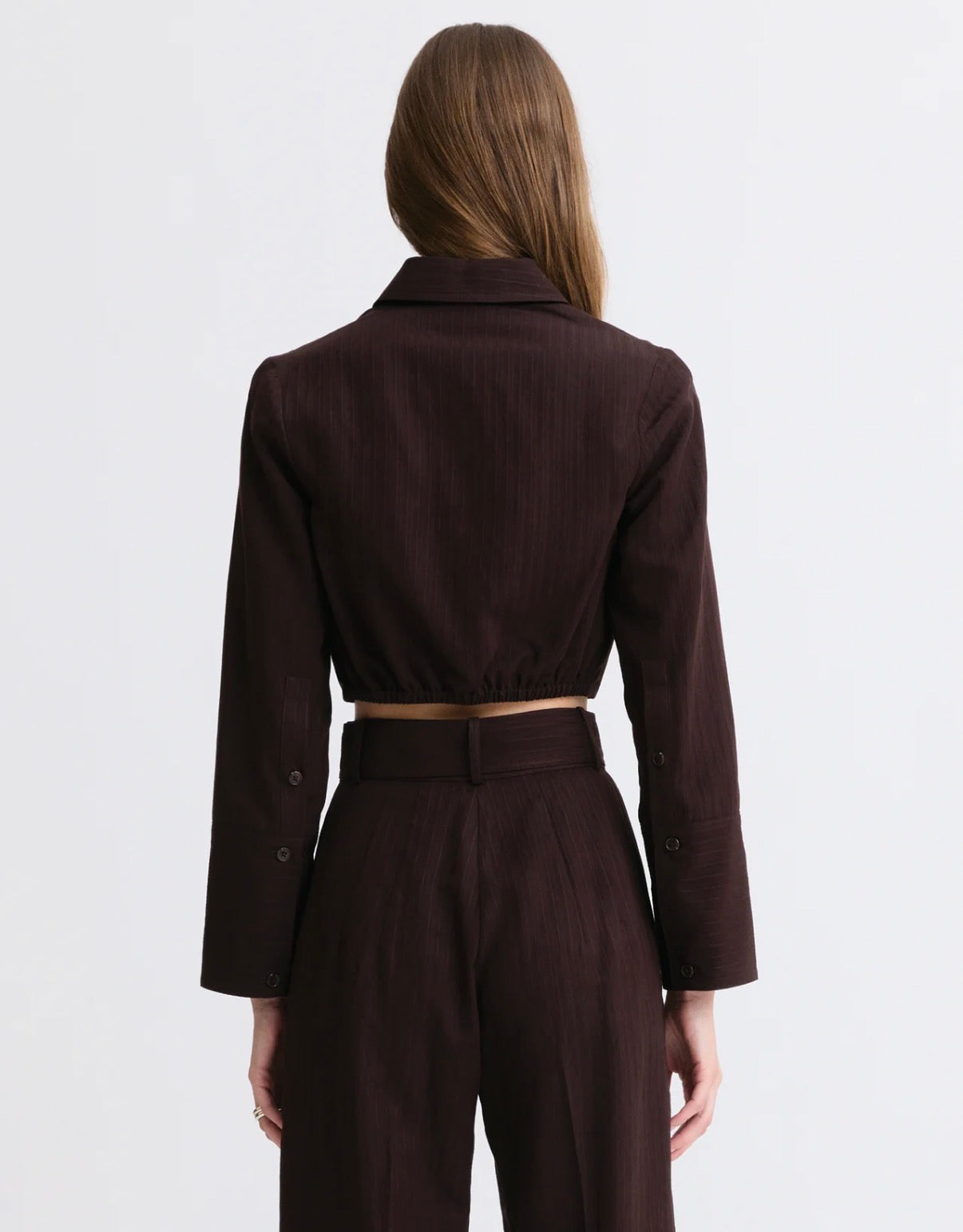 Twist Button Up in Chocolate Brown Stripe Viscose