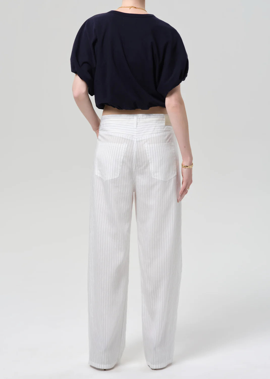 Brynn Drawstring Trousers in Black Pinstripe