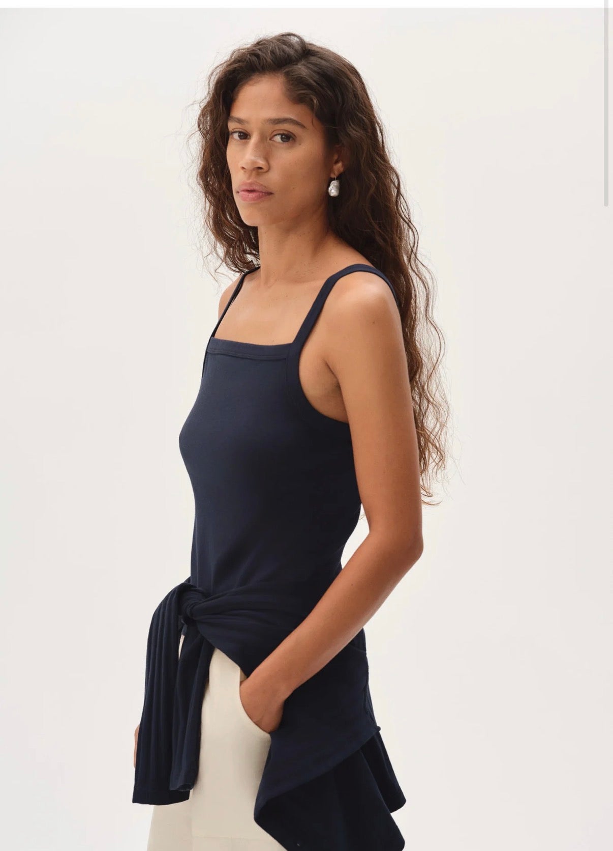 The Baby Rib Square Neck Tank in Navy
