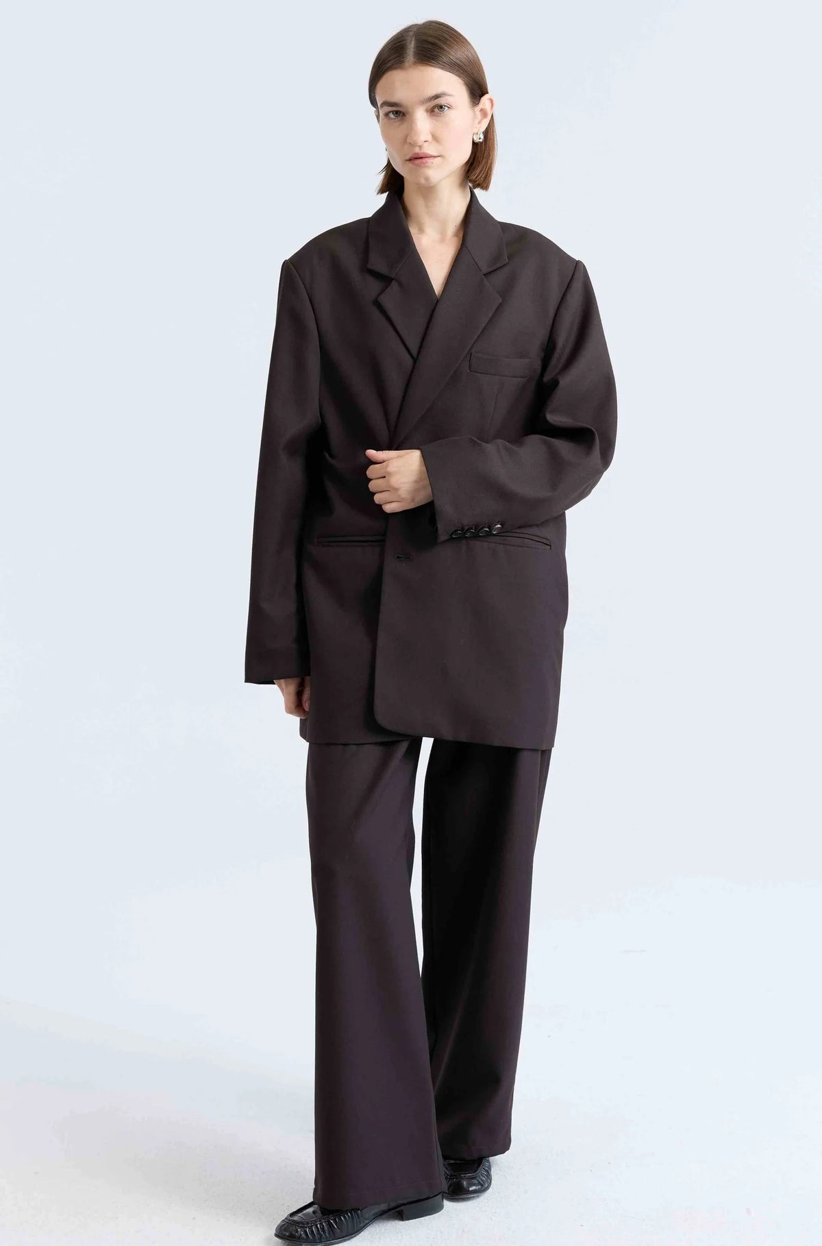Oversized Double Button Blazer in Dark Espresso