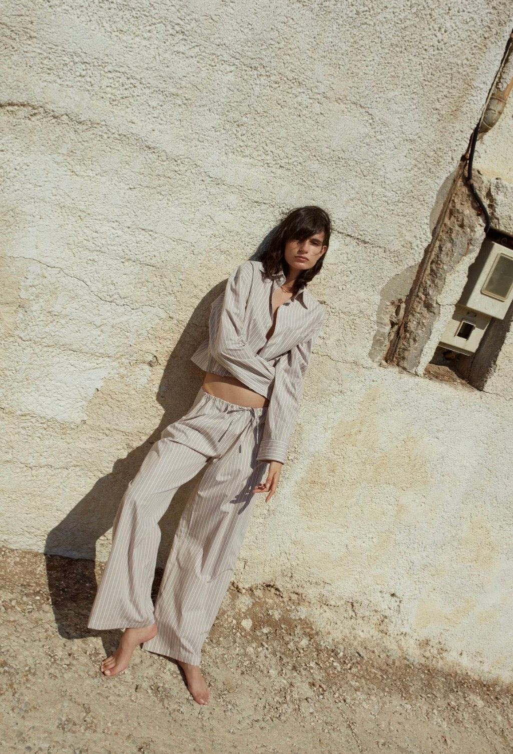 Lounge Trouser in Stone Stripe