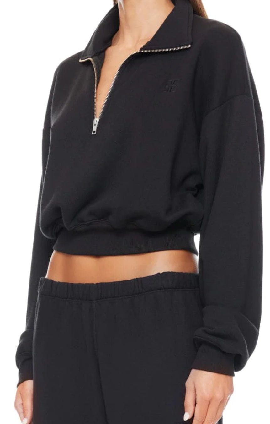 Cropped Half-Zip Sweatshirt in Black