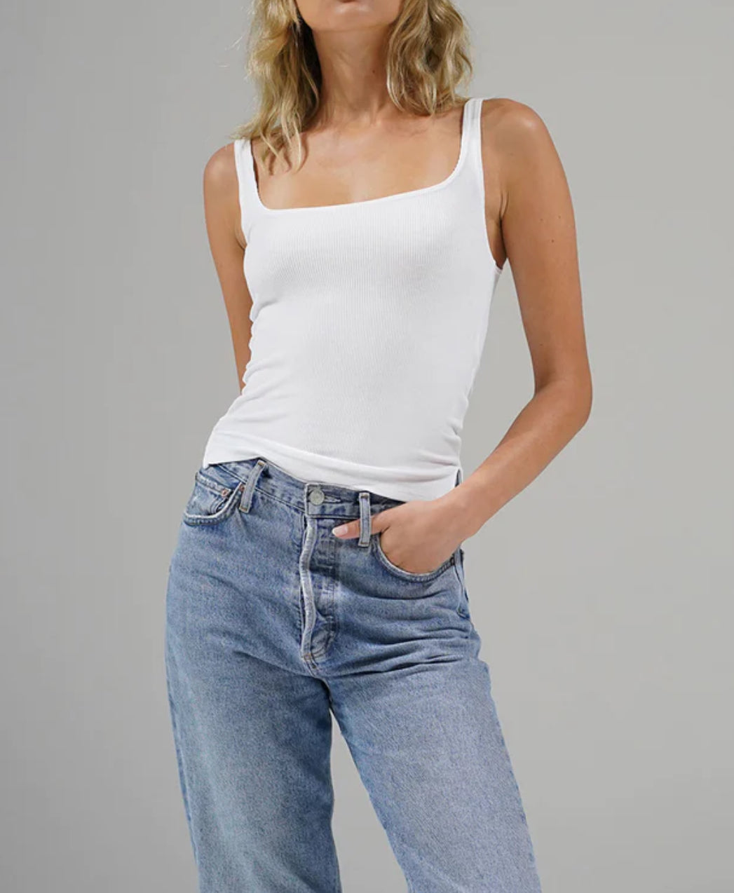 Scoop Ribbed Tank in White
