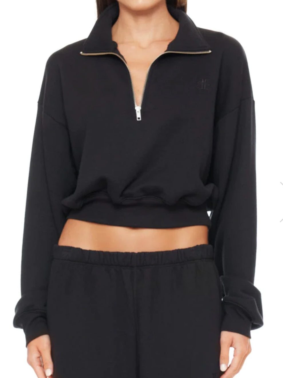 Cropped Half-Zip Sweatshirt in Black