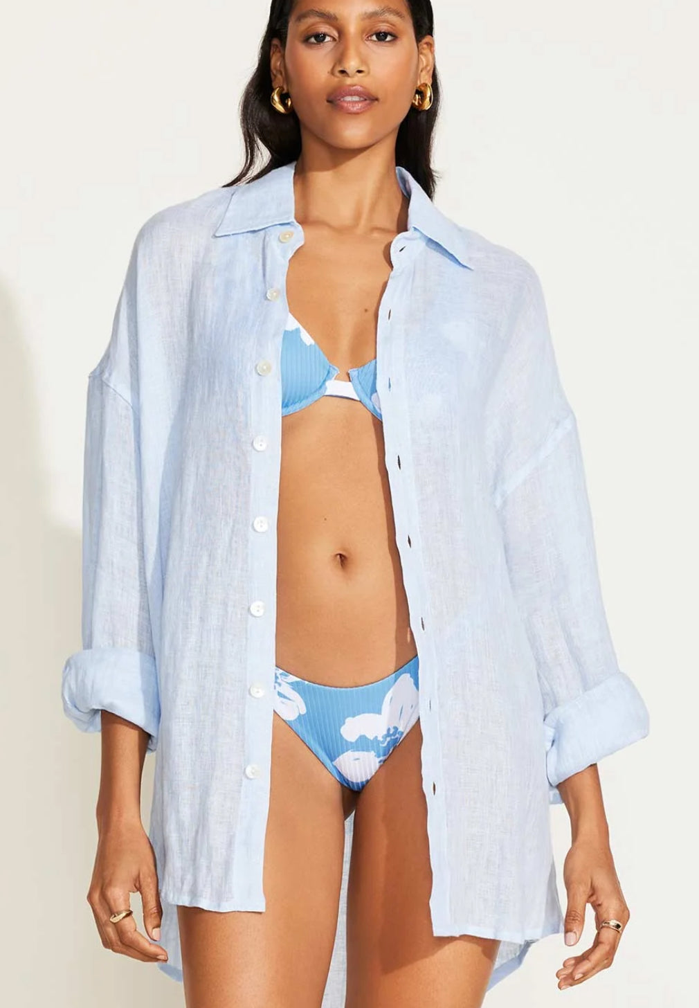 Playa Boyfriend Linen Shirt in Celeste Ecolinen