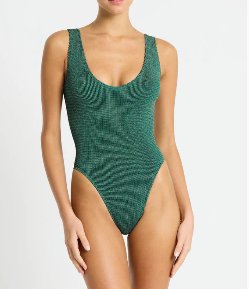Mara One Piece in Bottle Green Lurex