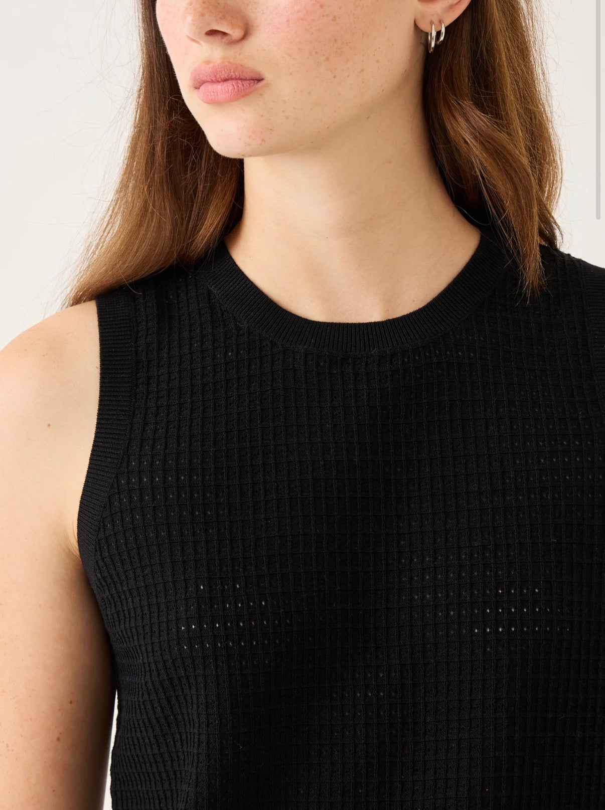 Issa Waffle Pointelle Cotton Top in Black