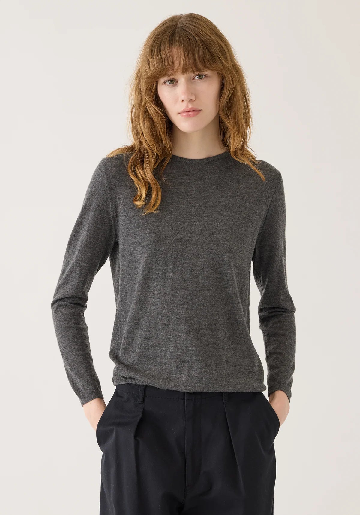 Maeve Superfine Cashmere Sweater in Charcoal Heather
