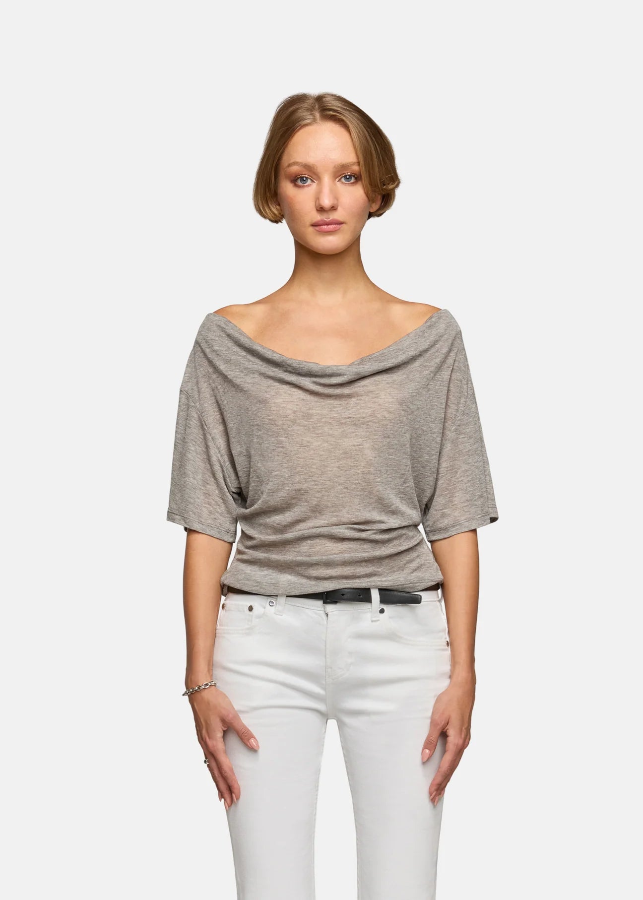 Madeo Cowl Neck Tee in Heather Grey
