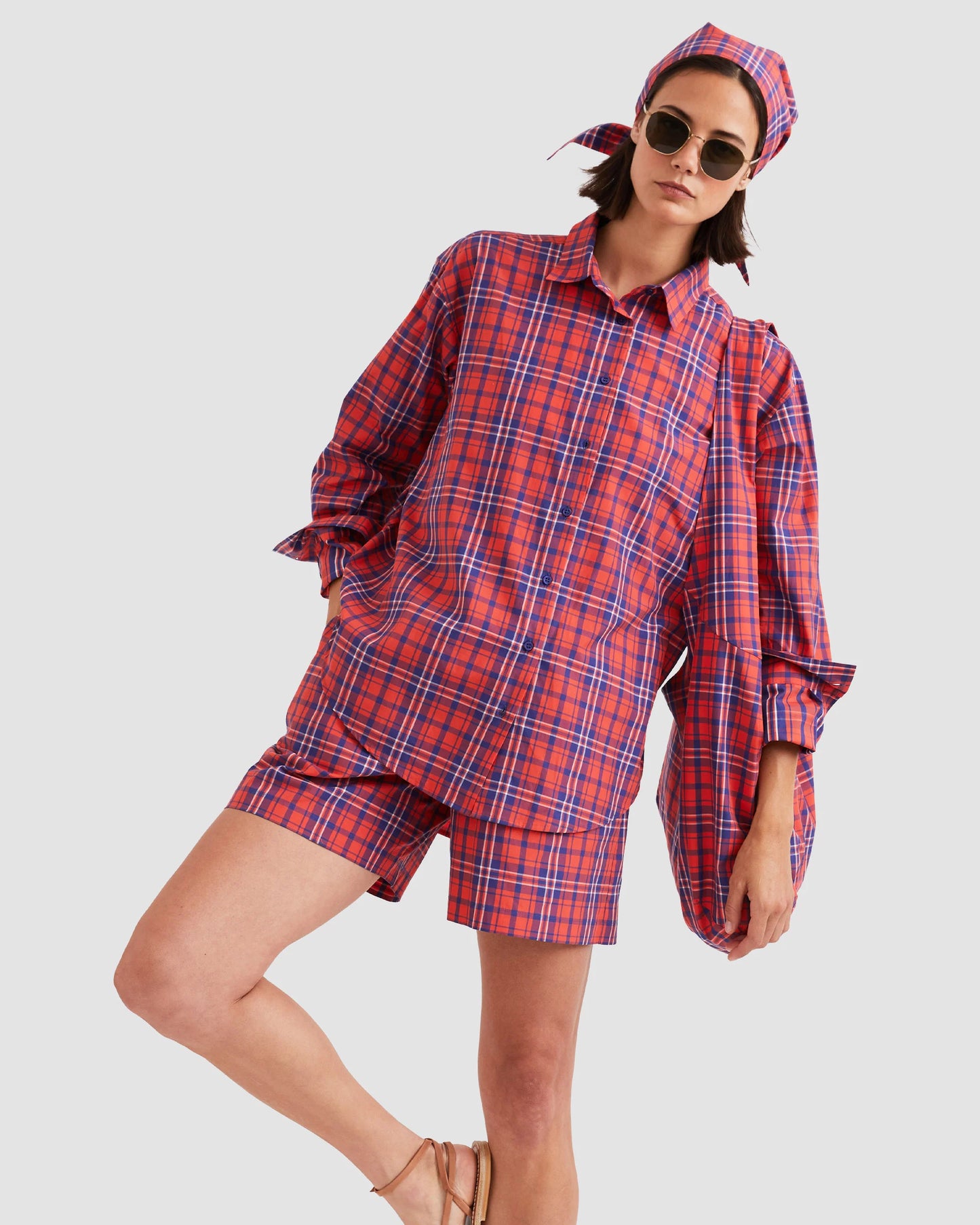 The Shellona in Poppy/Navy Plaid