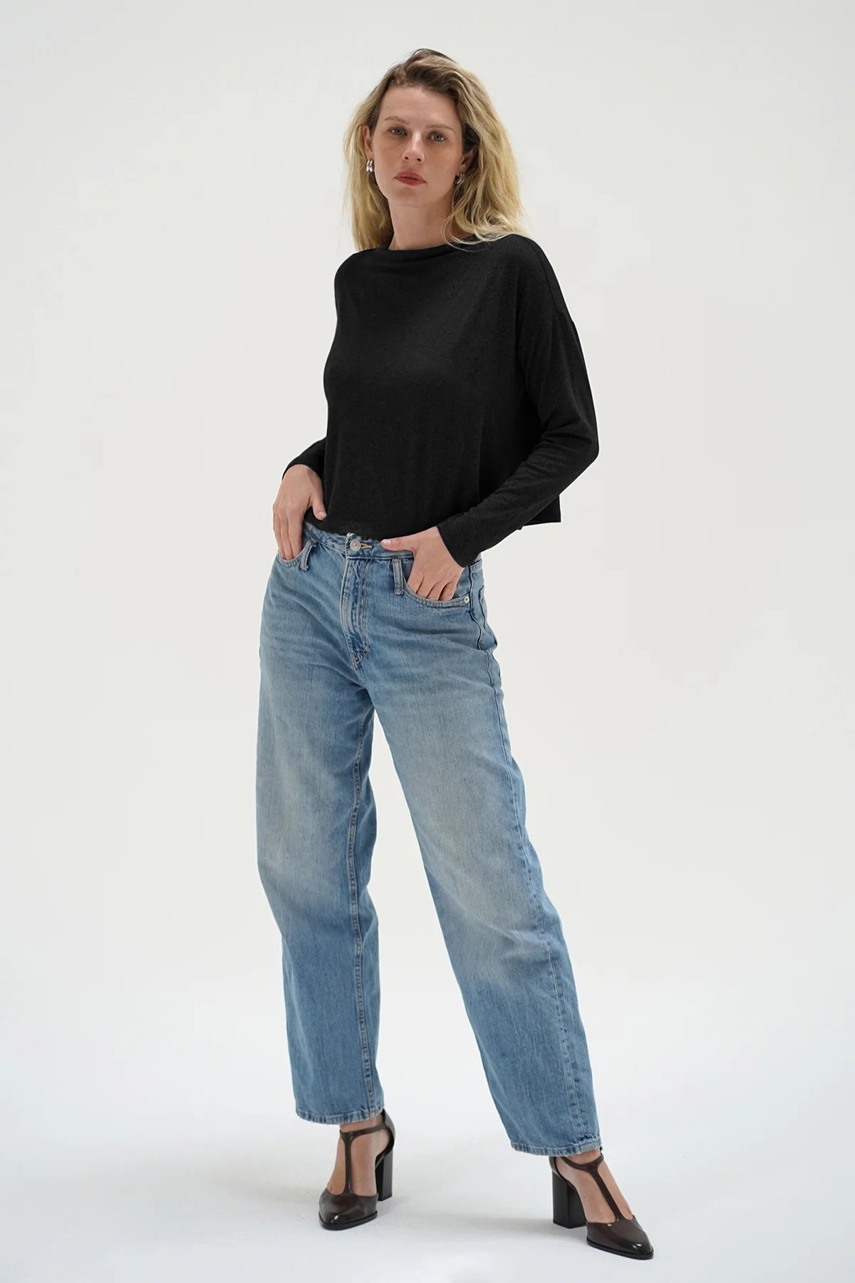 Ava Spandex Jersey Long Sleeve in Black