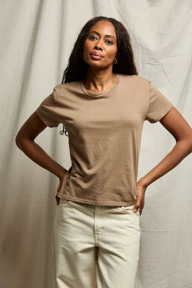 Harley Cotton Short Sleeve Boxy Crew Tee in Mocha
