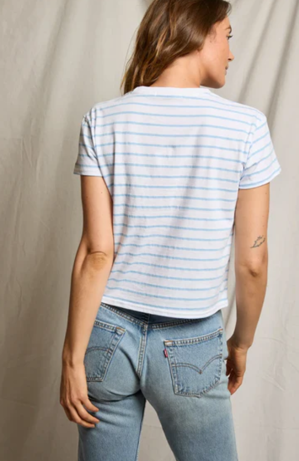 Everett Jersey Stripe Boxy Crewneck Tee in Powder Blue Stripe