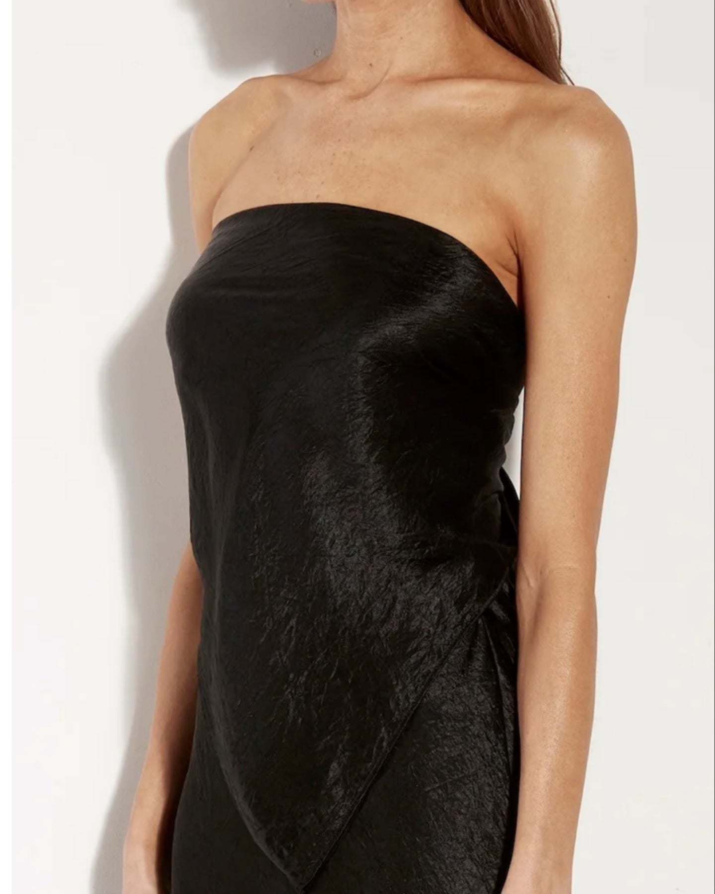 Textured Satin Scarf Top- Black