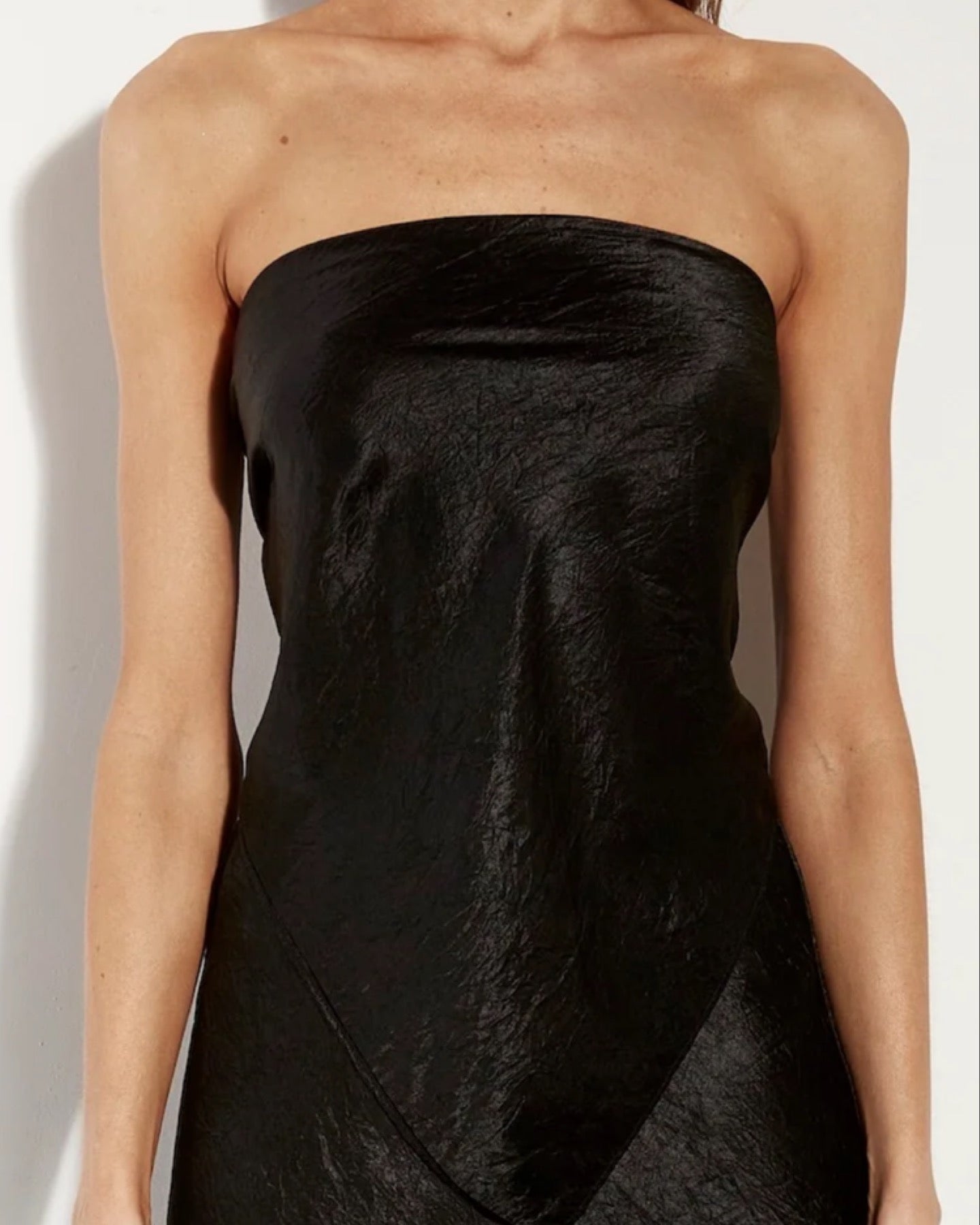 Textured Satin Scarf Top- Black