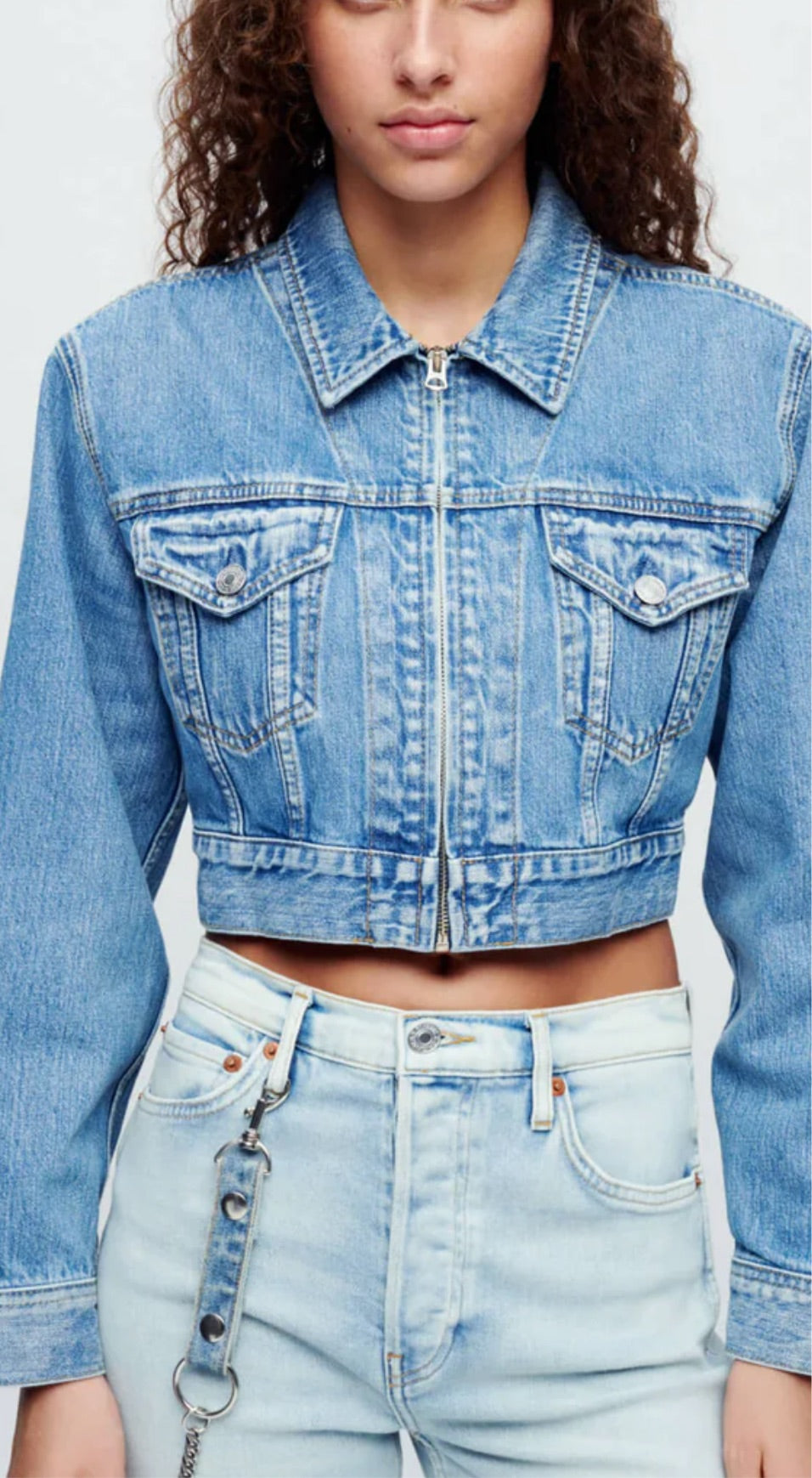 Zip Front Denim Trucker
