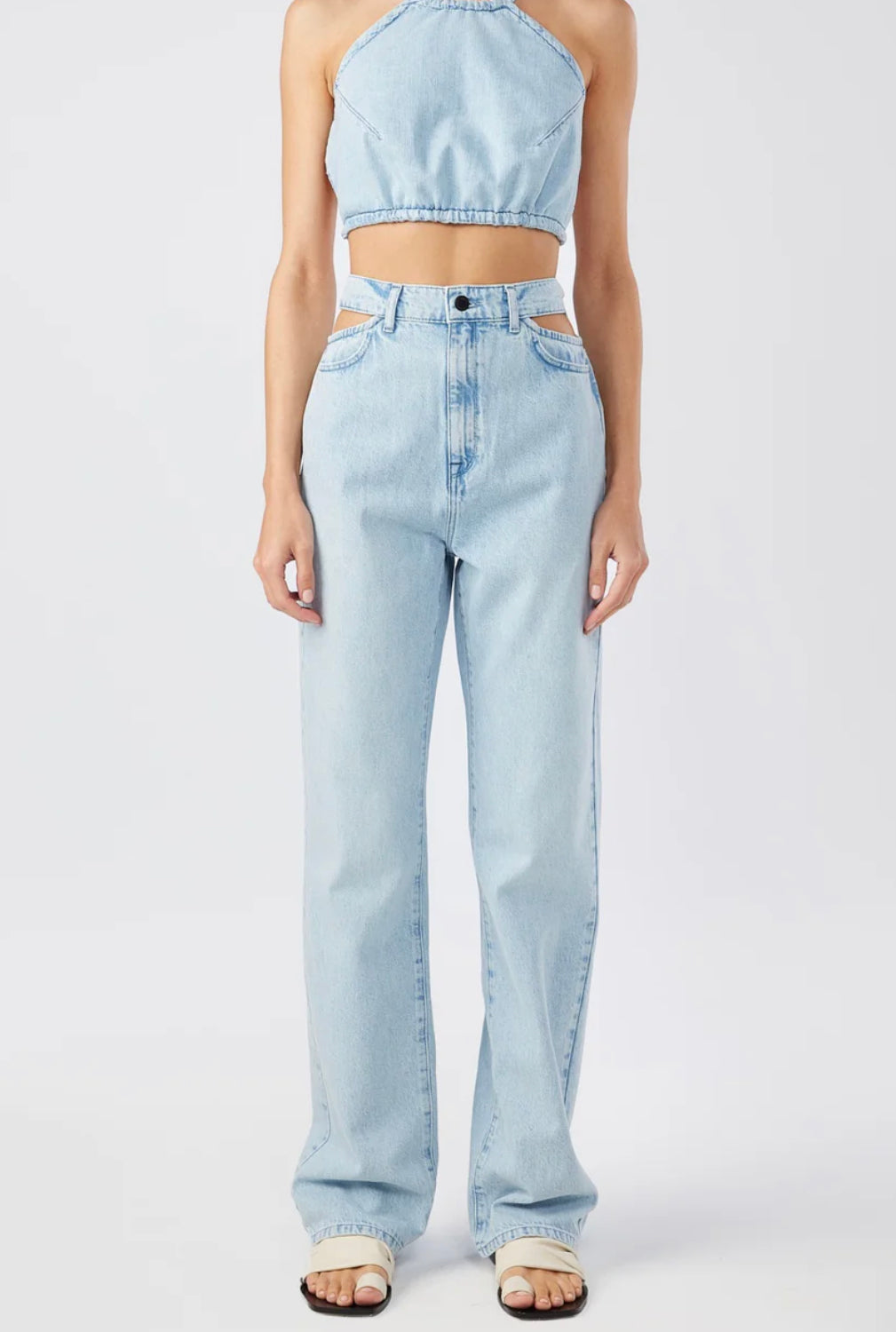 Ms. Stone Cut-Out High Rise Straight Leg Jean