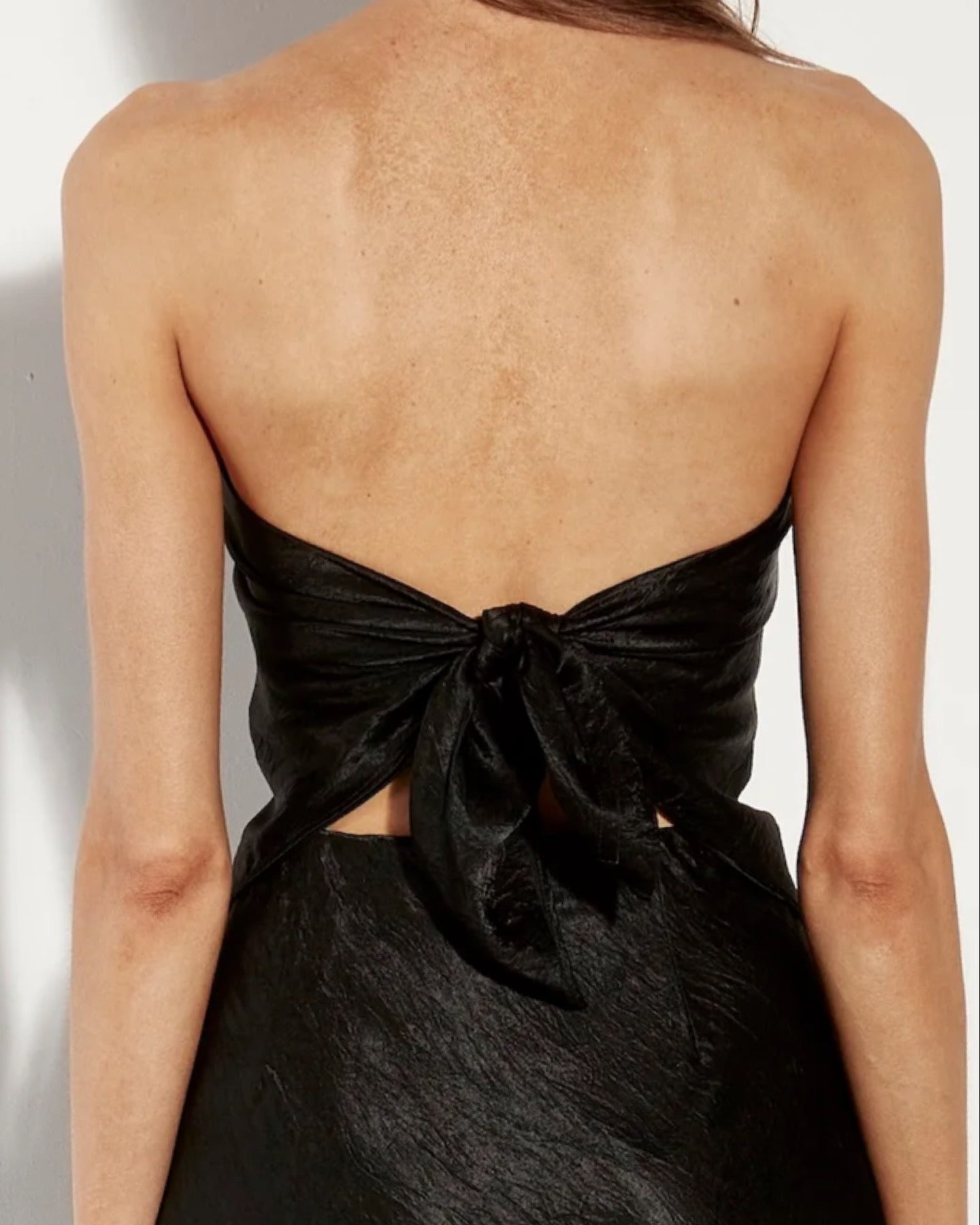 Textured Satin Scarf Top- Black