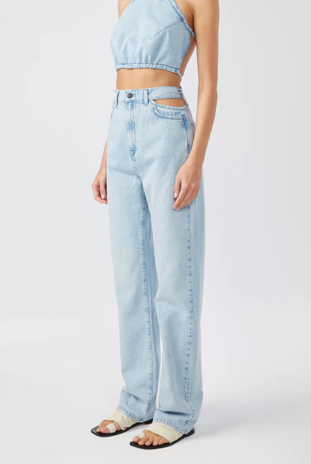 Ms. Stone Cut-Out High Rise Straight Leg Jean