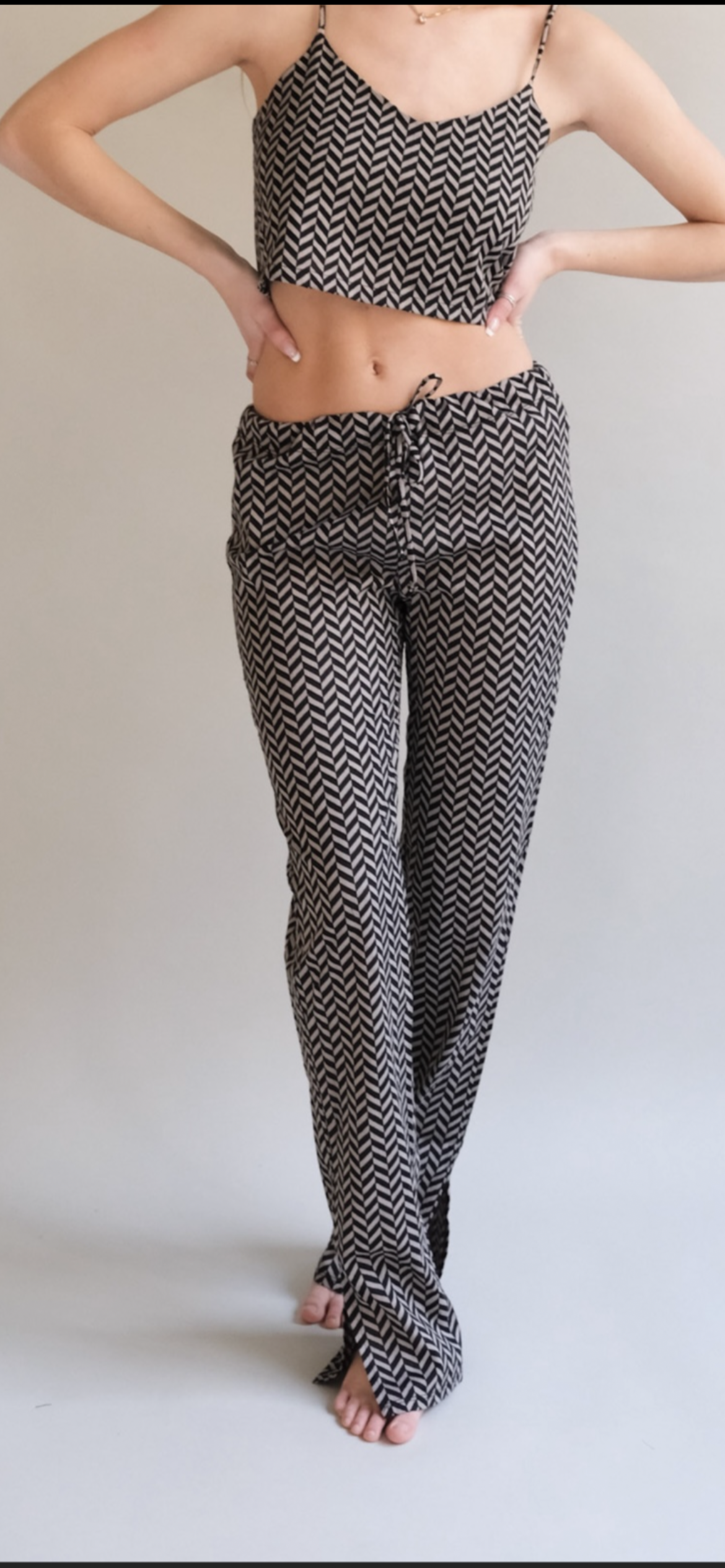 Black Beige Zig Zag Beach Pants
