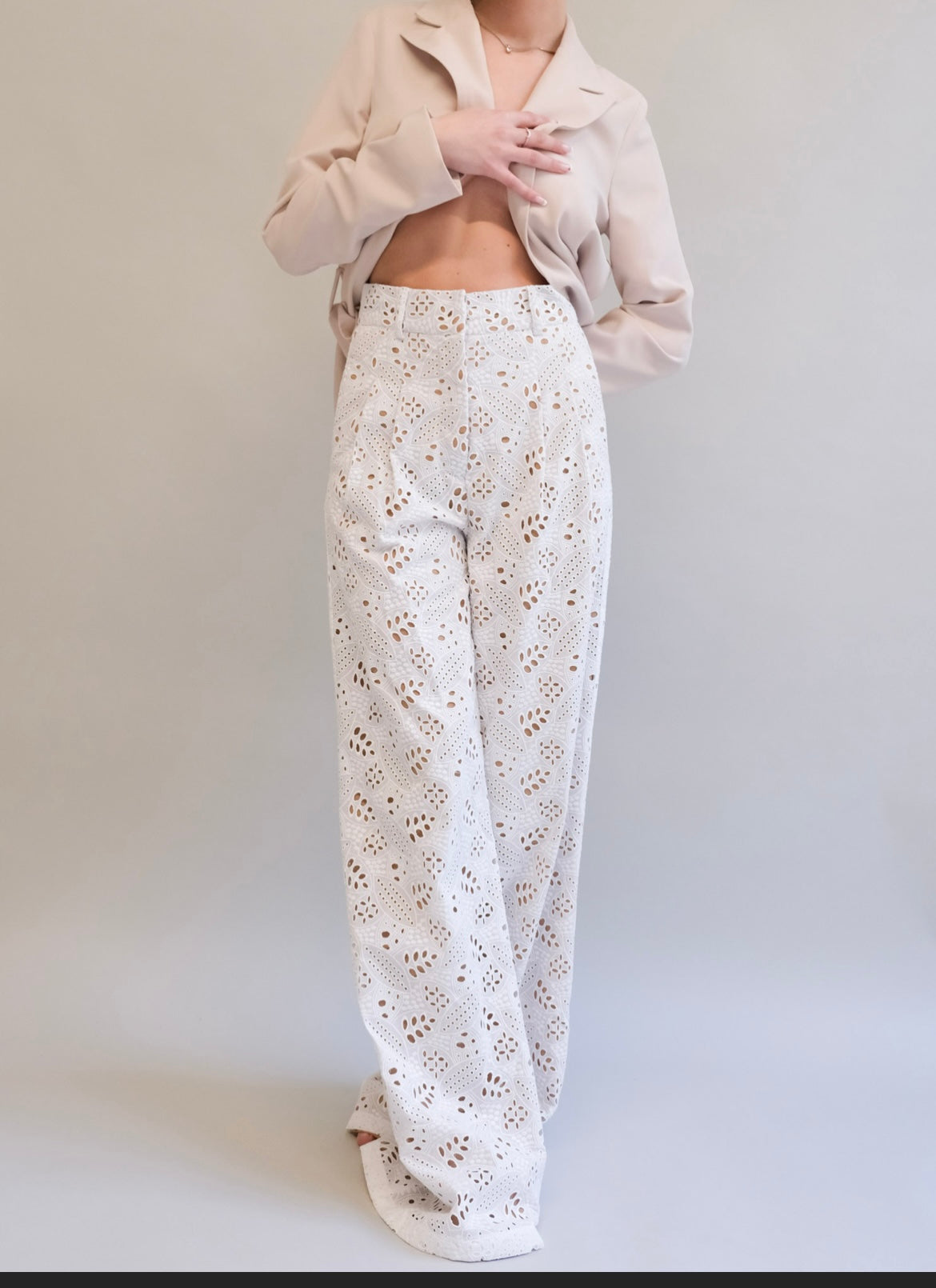 White Talia Eyelet Pants