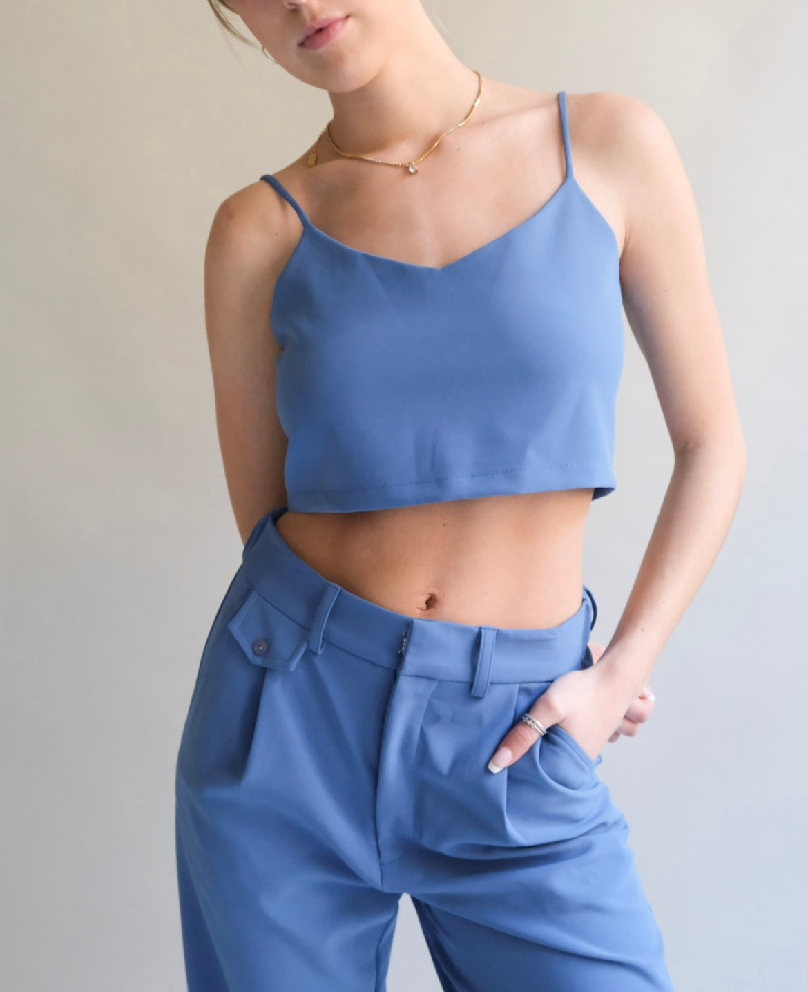 Dark Blue Crop Tank Solid