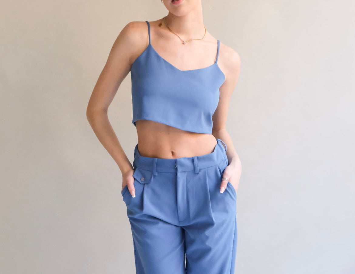 Dark Blue Crop Tank Solid