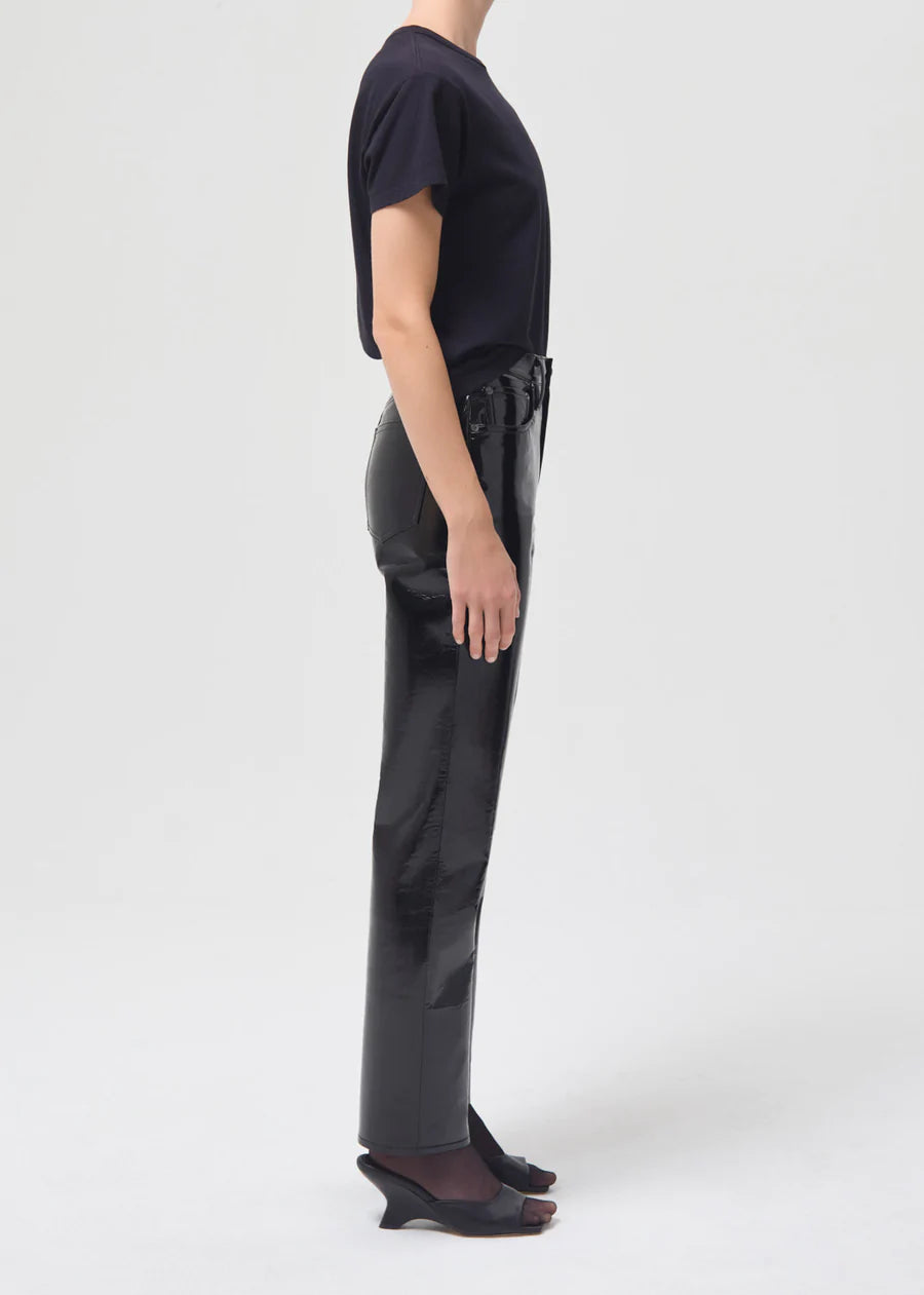 90s Pinch Waist Patent Leather Pant- Black