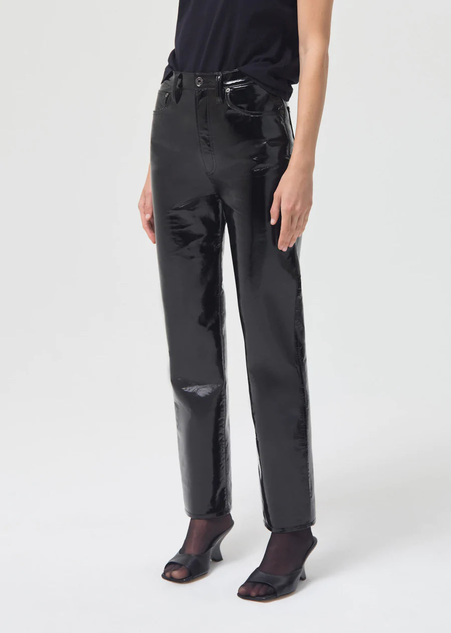 90s Pinch Waist Patent Leather Pant- Black