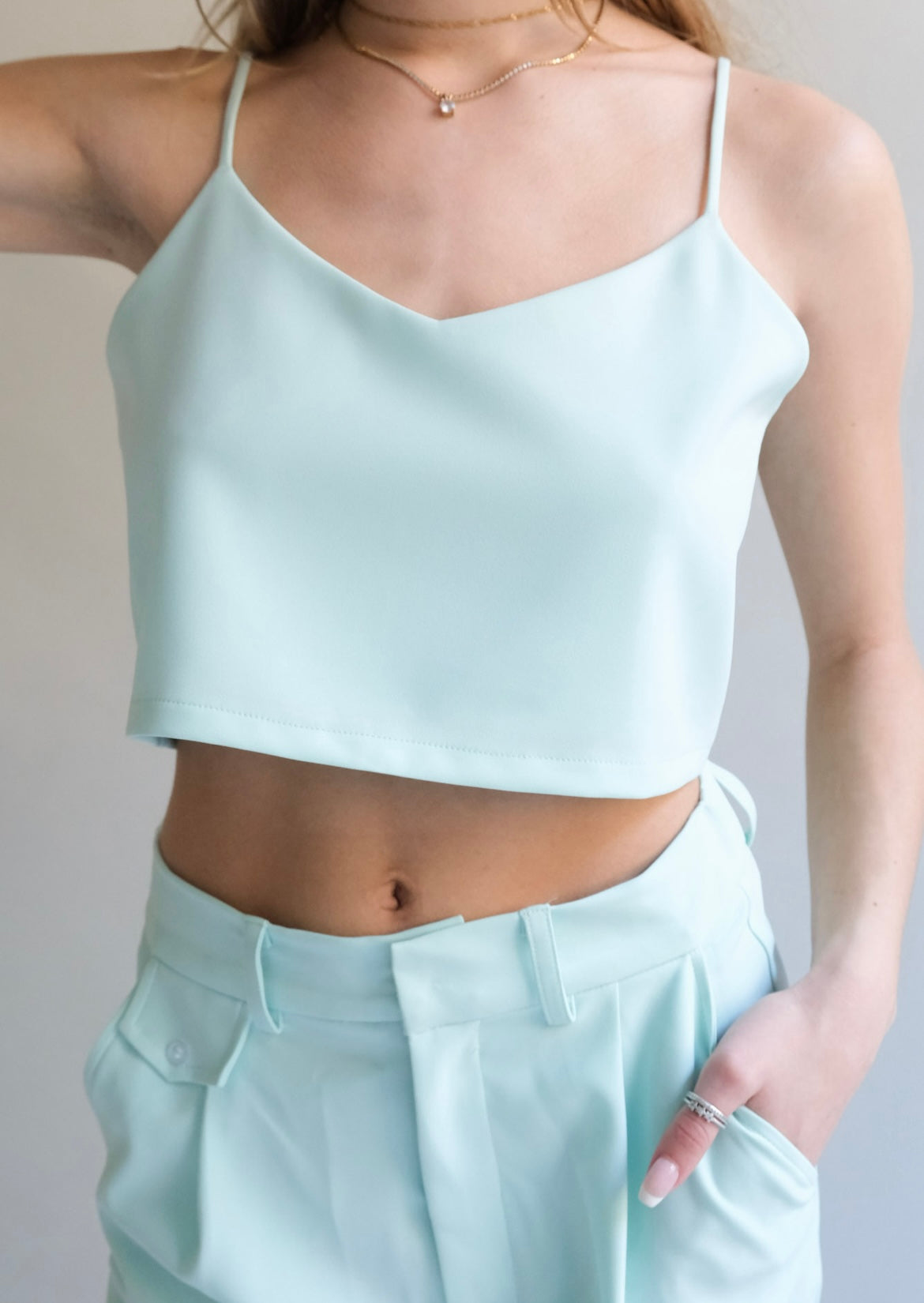Mint Crop Tank Solid