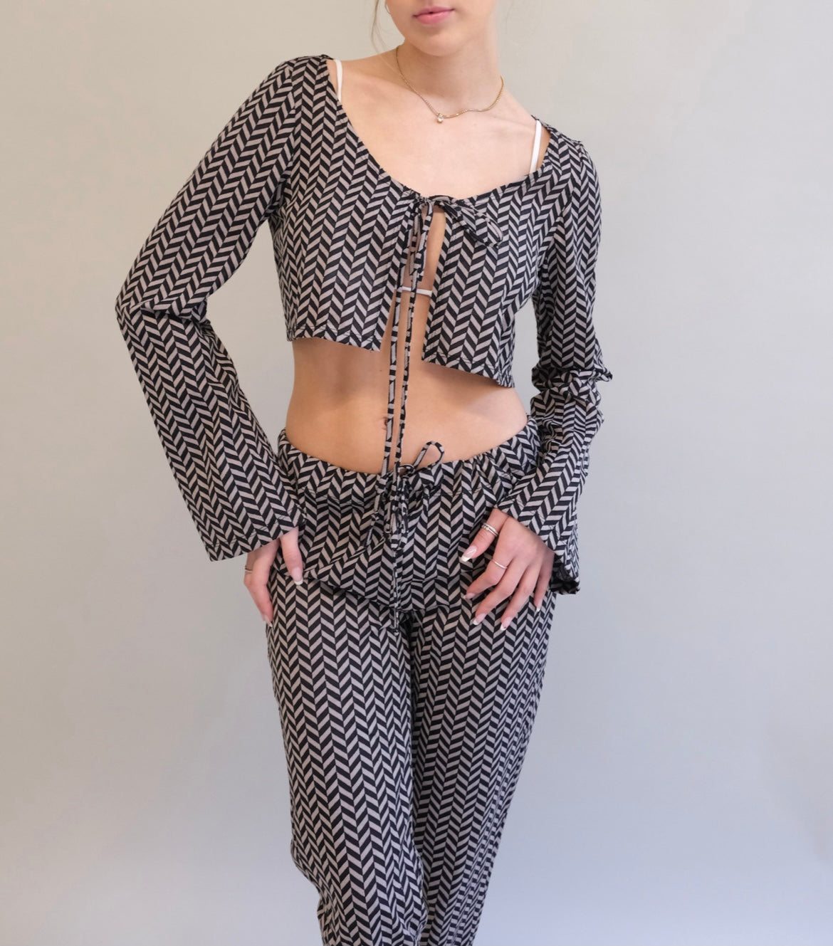 Black Beige Tie Zig Zag Shirt