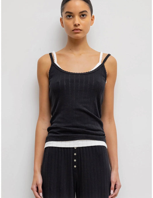 Pointelle Classic Tank Top in Black