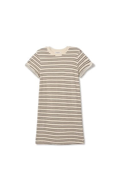 Nella Loop Terry Stripe Short Sleeve Dress in Natural/Chocolate Stripe