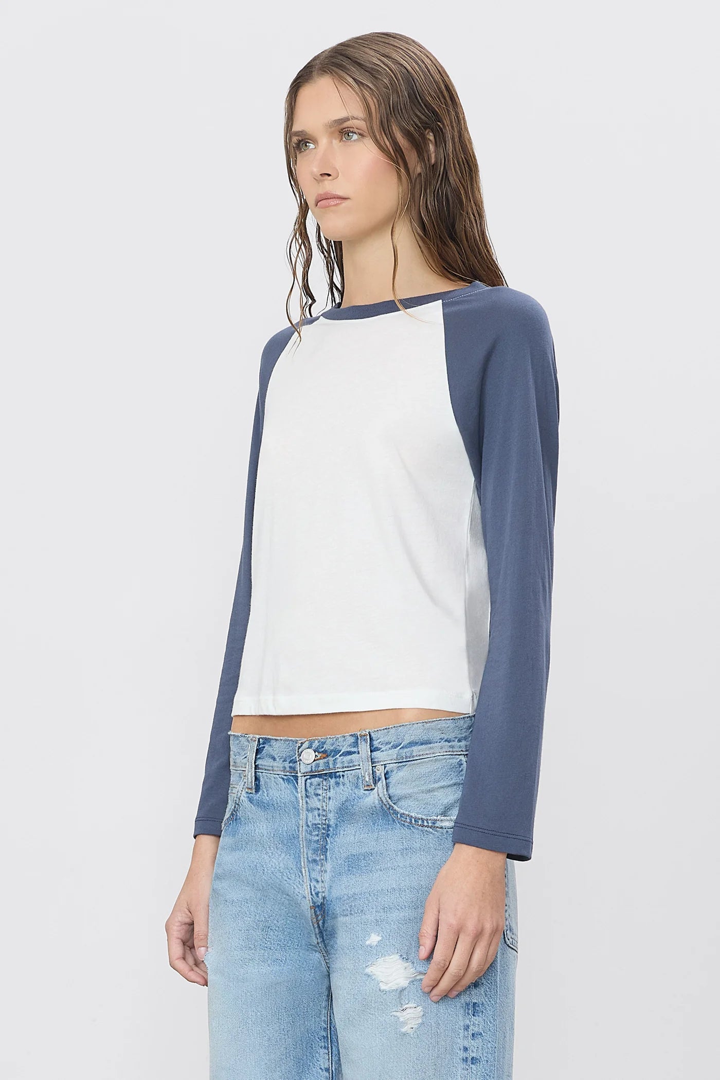 Baseball Tee in Ivory/Washed Navy