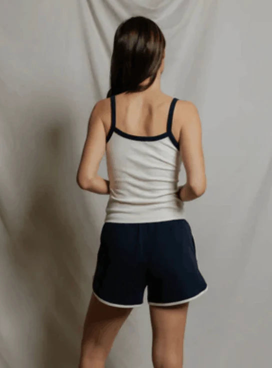 Pureform Dolphin Shorts in Navy/Bright Ivory