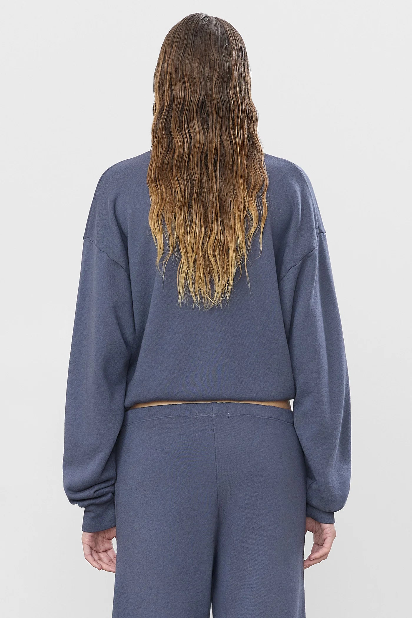 Cropped Polo Sweatshirt in Washed Navy