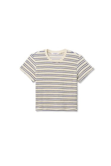Eve Loop Terry Stripe Short Sleeve Shirt in Natural/Chocolate Stripe
