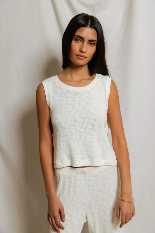 Kala Summer Mesh High Neck Crop Tank in Natural