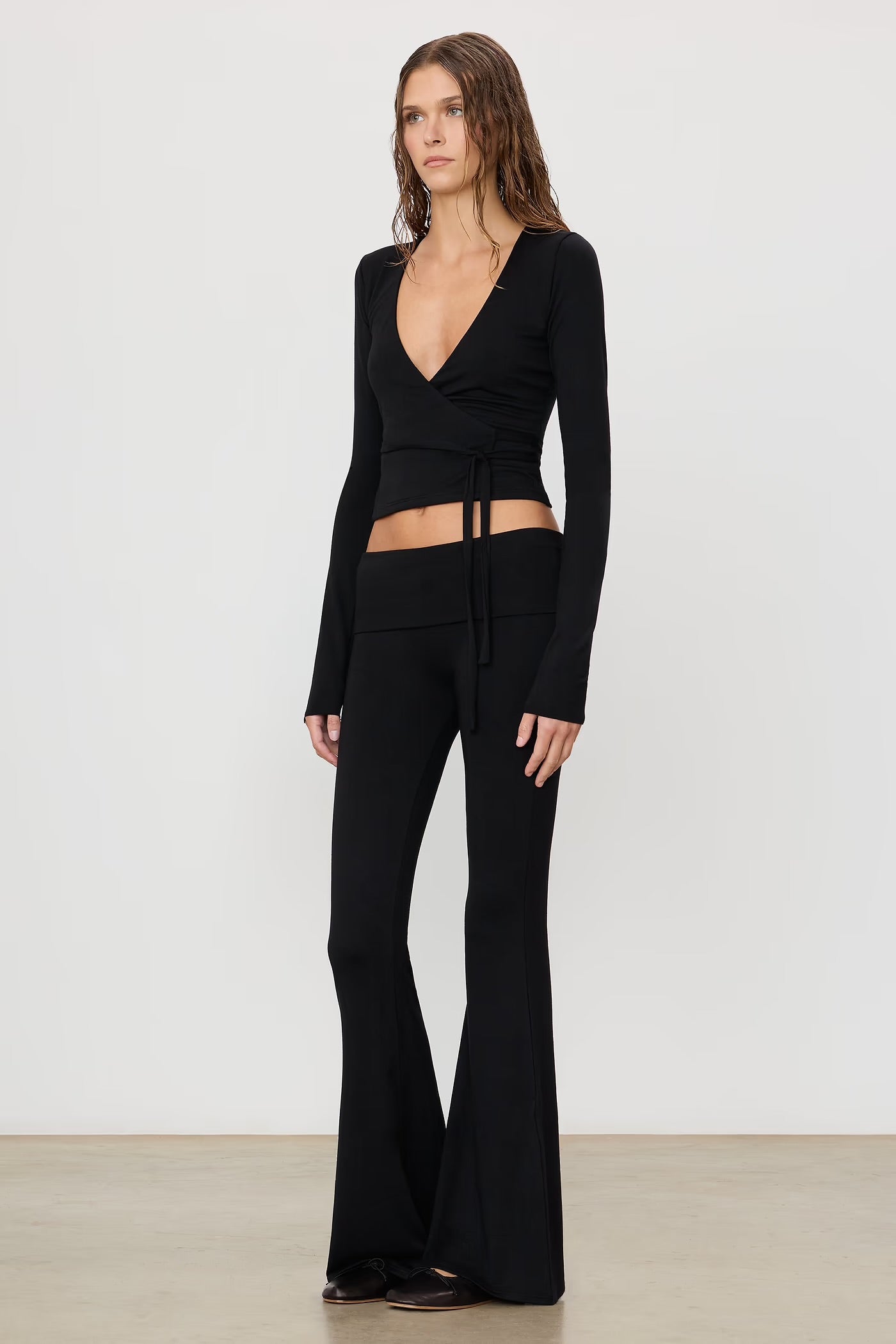 Foldover Flare Pant in Black